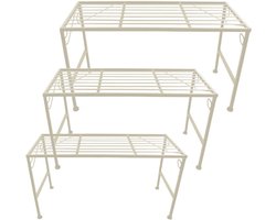 Inklapbare Metalen Bloementrap 3-Delig Crème - XL Plantenstandaard voor Binnen en Buiten