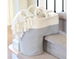 Inklapbare Opbergmand van Katoenen Touw voor Trappen en Vloerbedekking - Mistgrijs en Crème