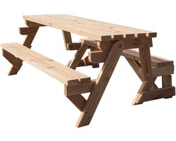 Inklapbare picknicktafel Maxx - Douglas houten picknicktafel - voor 2 tot 5 personen 150 cm - compleet gemonteerd geleverd - hout is 4,5 cm dik - Geen schroefgaten in tafelblad