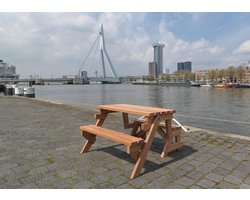 Inklapbare Picknicktafel - Standaard Model - FSC Hardhout - 2-4 personen - Metalen onderdelen van RVS - Tafel en Bank 2 in 1- Compleet gemonteerd geleverd