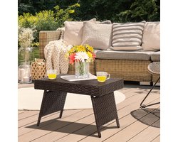 Inklapbare Rattan Tuintafel Bijzettafel Balkon Tafel - Weerbestendig & Ruimtebesparend - Staalframe 45kg Draagkracht - Geen Montage - Outdoor Balkon Tuin Camping Koffietafel