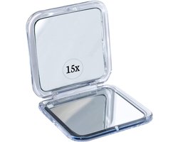 Inklapbare reisspiegel met 15-voudige vergroting, kleine cosmetische spiegel voor make-up op reis, 8,4 cm mini vierkante handspiegel inklapbaar (zilver)