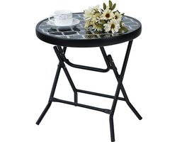 Inklapbare ronde glazen bijzettafel van metaal - tuintafel koffietafel - kleine balkontafel - weerbestendig en onderhoudsarm - voor balkon, tuin, terras en woonkamer