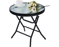 Inklapbare ronde glazen bijzettafel van metaal - weerbestendige tuintafel voor balkon en terras Garden table