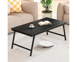 Inklapbare salontafel – robuuste en stabiele zwarte houten koffietafel met tafelpoot-gespdesign, ideaal voor woonkamer, slaapkamer of kantoor (105 × 55 × 40 cm)