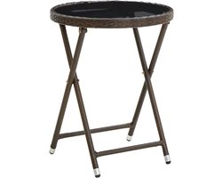 Inklapbare Salontafel Tuin met Poly Rotan en Gehard Glas 60 cm