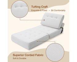Inklapbare Slaapstoel – Slaapbank – Relaxstoel – Logeerstol – Bedstoel – Beige – Corduroy-Achtige Stof – Virgin Foam Matras