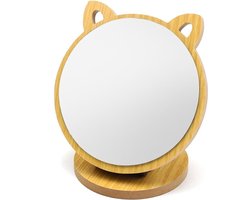Inklapbare spiegel, verstelbare hoek, make-up spiegel, kattenoren-vorm, spiegel voor kinderen, tafelspiegel met houten voet voor slaapkamer, woonkamer, badkamer