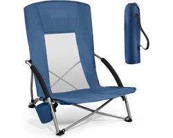 Inklapbare Strandstoel met Drankhouder - Draagbare Campingstoel tot 150 kg - Licht en Ademend Weefsel - Perfect voor Strand en Tuin