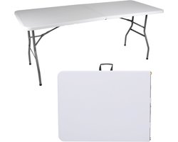 Inklapbare Tafel 180x74x74 cm - Klaptafel Opvouwbaar met Draaghandvat en Veiligheidsslot - Vouwtafel Kunststof Rechthoekig - Campingtafel Inklapbaar - Wit