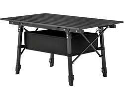 Inklapbare Tafel - 90x55 cm - Kampeertafel met opbergmand - Stevige Klaptafel - In hoogte verstelbaar - Vouwtafel voor buiten - Zwart