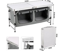 Inklapbare Tafel – Camping – Vouwtafel Buiten – Opvouwbaar - met Opbergtas - en Kastjes - 180 x 70 x 74 cm – voor Tuin - BBQ - Zwart Grijs