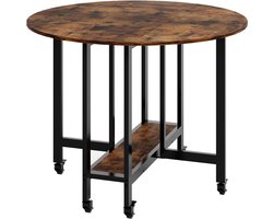 Inklapbare Tafel Rond - 100 x 100 x 75 cm - voor keuken en eetkamer - met opbergplank en wielen - voor 2 tot 4 personen - Bruin
