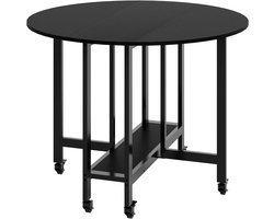 Inklapbare Tafel Rond - 100 x 100 x 75 cm - voor keuken en eetkamer - met opbergplank en wielen - voor 2 tot 4 personen - Zwart wilgenhout