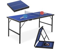 Inklapbare Tafeltennistafel 152,5 x 76 x 71 cm - Mini Pingpongtafel met Net, 2 Batjes & 5 Ballen - MDF - Opvouwbare Tafeltennistafel voor Binnen - Blauw