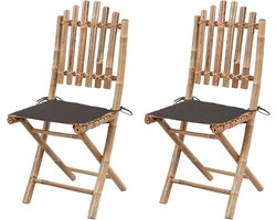 Inklapbare tuinstoelen - Terrasstoelen set - Buiten dineren - Massief bamboe - 2 stuks - Taupe