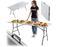 Inklapbare Tuintafel 180 x 74 x 73 cm - Weerbestendige Klap- en Partytafel voor Tuin, Terras en Balkon - Robuuste Buffettafel en Campingtafel (Wit)