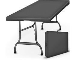 Inklapbare Tuintafel 180 x 75 cm - Kunststof Buffettafel met Draaggreep voor Tuin, Terras en Balkon - Campingtafel voor 6 Personen - Antraciet