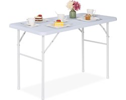 inklapbare tuintafel - 74x118x60 cm - kunststof - staal - houtlook - wit