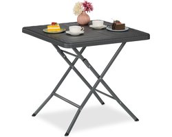 inklapbare tuintafel - houtlook - 74x78x78 cm - kunststof - staal - weerbestendig - grijs