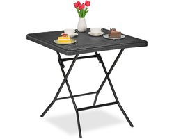 inklapbare tuintafel - houtlook - 74x78x78 cm - kunststof - staal - weerbestendig - zwart