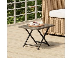 Inklapbare tuintafel - Klaptafel balkon - Buiten genieten - Onderhoudsvriendelijk rotan - 45x35x32 cm - Grijs