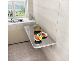 Inklapbare Wandtafel - Klaptafel Bureau - Ruimte Besparen - Roestvrij Staal - 100x30cm - Zilver