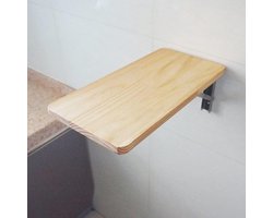 Inklapbare Wandtafel - Uitklapbare Tafel Bureau - Ruimte Besparen - Massief Hout Roestvrij Staal - 40x20cm - Natuurlijk Hout