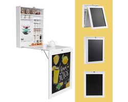 Inklapbare wandtafel, wandklaptafel met bord, multifunctionele bartafel, eettafel, wandmontage, klapbureau, keukentafel, laptoptafel voor thuis en op kantoor (wit)
