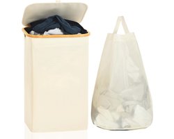 Inklapbare Wasmand met Deksel - Waterdichte Wasbak met Afneembare Waszak en Bamboe Handvat - 102L GCapacity