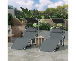 Inklapbare Zonneligstoel met Zonnedak en Hoofdkussen - 4 Verstelbare Posities - Extra Breed - 68x194x30 cm