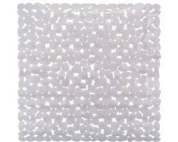 Inlegmat voor badkuip of douche, in steen-look, leverbaar in wit, zwart, grijs, transparant en melange en de afmetingen 53 x 53 cm en 70 x 35 cm