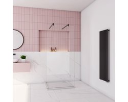 Inloopdouche 77,7x200cm,2 Stabilisatiestangen 90cm,8mm nano veiligheidsglas,zwarte