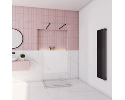Inloopdouche 87,7x200cm,2 Stabilisatiestangen 73-120cm,8mm nano veiligheidsglas,zwarte