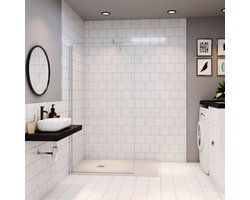 Inloopdouche 90x185cm+70-120cm Stabilisatiestang,6mm nano veiligheidsglas,185cm hoog