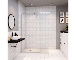 Inloopdouche 90x185cm+73-120cm Stabilisatiestang, 6mm nano veiligheidsglas inloopdouche ,hoogte 185cm hoog