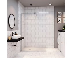 Inloopdouche 90x185cm+F:90cm Stabilisatiestang,6mm nano veiligheidsglas inloopdouche ,185cm hoog