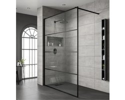 Inloopdouche douchewand 90 x 200cm industrieel mat zwart 8mm veiligheidsglas