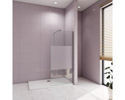 Inloopdouche-douchewand-walk in 110x200 cm,8mm midden wit gematteerd gehard glas met explosieveilige folie+F-vorm: 90 Stabilisatiestang,glanzend chroom profiel