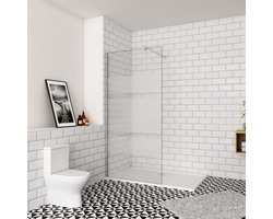 Inloopdouche-douchewand-walk in 6mm NANO EasyClean veiligheidsglas，60x190cm+F-Form:140cm Stabilisatiestang,glanzend chroom profiel