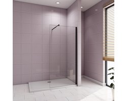 Inloopdouche-douchewand-walk in 8mm NANO EasyClean veiligheidsglas，120x200cm+70-120cm Stabilisatiestang,mat zwart aluminium profiel.