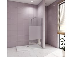 Inloopdouche-douchewand-walk in 90x200 cm,10mm midden wit gematteerd gehard glas met explosieveilige folie+N-vorm: 90 Stabilisatiestang,glanzend chroom profiel