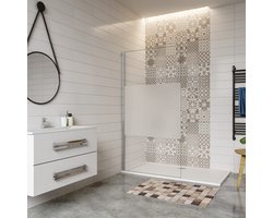 Inloopdouche-douchewand-walk in 90x200 cm,8mm midden wit gematteerd gehard glas met explosieveilige folie,glanzend chroom profiel