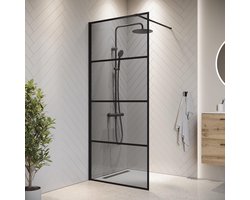 Inloopdouche met Nano Glas 90x200 cm - Zwart Profiel en Grijs Glas