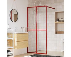 Inloopdouche Muur - Douchewand Glas - Badkamer Vernieuwen - Verstelbaar Profiel - 90x195 cm - Rood Frame