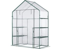 Inloopkas/tomatenkas/broeikas/koudebak met 6 schappen - transparant - staal/PVC-kunststof - 142 x 73 x 195 cm