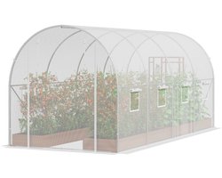 Inlooptunnelkas, 4,4 X 1,9 X 1,9 m Foliekas, Plantentunnelkas met Gegalvaniseerd Stalen Frame, PE-Afdekking, Wit