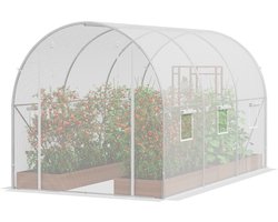 Inlooptunnelkas, 9,6 X 6,4 X 6,2 voet Foliekas, Plantentunnelkas met Gegalvaniseerd Stalen Frame, PE-Afdekking, Wit