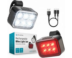 Inlustro Fietslamp Set - Voorlicht / Achterlicht - LED Fietslampjes Rood en Wit - Fietslicht Koplamp - IPX4 Waterdicht - Aluminium behuizing / USB Oplaadbaar