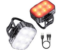 Inlustro LED Fietslamp Set - Voorlicht / Achterlicht - Fietslampjes Rood en Wit - Fietslicht Koplamp - Waterdicht / USB Oplaadbaar